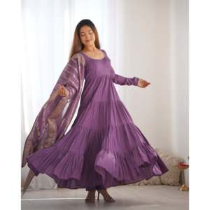 Designer Anarkali <b>Gown</b> with Pent and Dupatta Modest Wedding Party Wear - Product Image 1