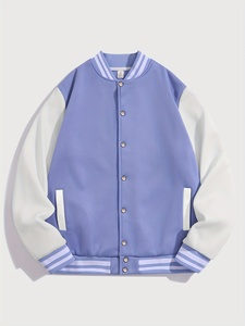Chaqueta Varsity Unisex de Moda, Ropa Casual Urbana con Cierre de Botones a Presión, Puños Acanalados, Corte Holgado para Uso Diario - Product Image 1