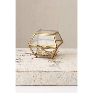 Boîte décorative vintage en verre à bords laqués laiton, avec couvercle à charnière, coffre au trésor, terrarium en verre pour rangement de bijoux et centre de table - Product Image 4