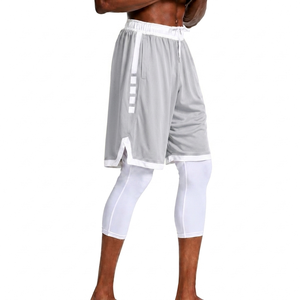 Shorts de basket-ball pour hommes en mesh gris personnalisés avec bande blanche, séchage rapide, respirants, vêtements de sport, 100% polyester, OEM - Product Image 1