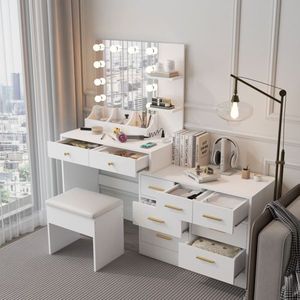 Grande Tavolo da Trucco con 10 Luci LED e Stazione di Ricarica, Ideale per Uso come Toeletta - Product Image 4
