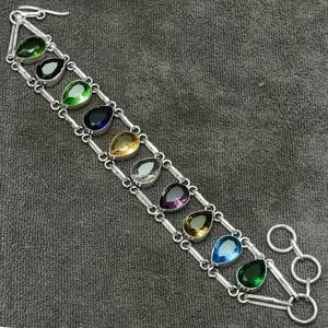 Bracelet en argent sterling 925 multi-pierres, bijoux faits à la main, pierres naturelles, bracelet pour femmes, bracelet tendance, cadeau - Product Image 2