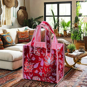 Nuevo Bolso Tote Acolchado de Algodón con Estampado Floral, Estilo Boho, Cierre Abierto, Forma de Cubo, Correa para el Hombro, Bolsos de Compras para Mujer - Product Image 2