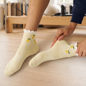 Wholesale Cute Style Cotton Ribbed Design <b>Frill</b> Ankle Non Slip <b>Socks</b> for Women Cute Fruit Pattern Yoga <b>Socks</b> Home Fitness - Product Image 2
