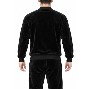 <b>Mens</b> <b>Velvet</b> Fabric Tracksuit Full Zip Stand Collar <b>Jacket</b> Rhinestone Shoulder Design Cuffed Jogger Pants Two Piece Casual Outfit - Product Image 5