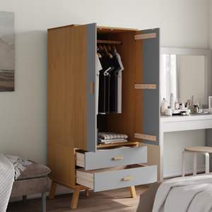 Armoire en bois de pin massif gris et brun, produit élégant et durable - Product Image 4