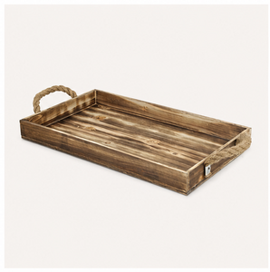Plateau de service rectangulaire en bois rustique personnalisé avec poignées en corde naturelle, plateau décoratif artisanal style ferme, en promotion - Product Image 1