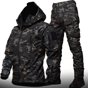 Men Camouflage Softshell Jacket and Pants <b>Set</b> <b>Waterproof</b> Windproof Outdoor Breathable Hiking Camping Trekking Workwear Suit - Product Image 2