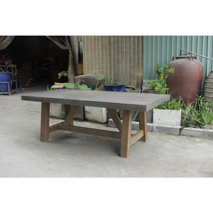 Table à manger personnalisée de l'usine du Vietnam base en bois combinée avec le dessus de table en béton imperméable pour mobilier d'extérieur - Product Image 6