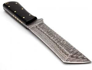 Cuchillo de Cocina Hecho a Mano con Acero de Damasco, Mango de Madera Negra y Bolster de Damasco - Product Image 6