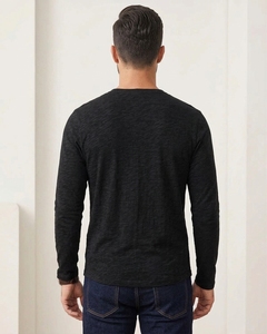 เสื้อยืดแขนยาวผู้ชาย คอเฮนลีย์ สีดำ ผ้าฝ้ายถัก สไตล์ลำลอง สีพื้น ทรงปกติ ระบายอากาศได้ดี คอตั้ง เป็นมิตรต่อสิ่งแวดล้อม - Product Image 2