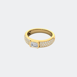 Bague en or avec diamant taille émeraude et pavé, bijoux de fiançailles et de mariage pour femme - Product Image 5