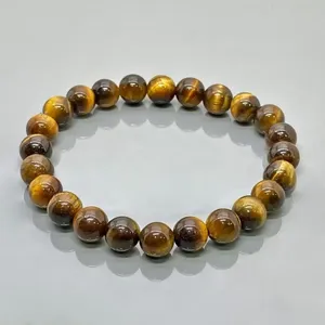 Pulsera Elástica de Cuentas de Piedra Ojo de Tigre Amarillo Natural de 8mm, Lisas y Redondas, Grado AA, Joyería Curativa al por Mayor - Product Image 2