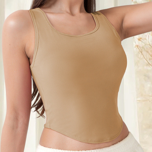 Camiseta sin mangas acanalada para mujer, ecológica, transpirable, de spandex/poliéster, cuello redondo, informal, para fitness, top de verano - Product Image 6