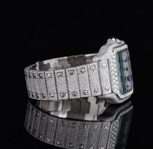 Luxury Vintage Stainless Steel Iced VVS Moissanite Automatic Watch Full Diamond Square <b>Case</b> Roman Numerals Blue Hands Hip Hop - Product Image 2