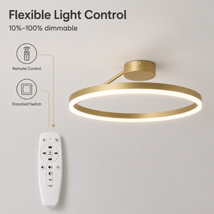 โคมไฟเพดาน LED ทรงวงแหวนสีทองทันสมัย 28W 50 ซม. ปรับความสว่างได้ พร้อมรีโมทคอนโทรล วัสดุเหล็กและอะคริลิค สำหรับห้องนอน ห้องนั่งเล่น - Product Image 3