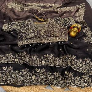 ผ้าซิลค์มังโก้ลายปักดิ้นทองแบบดั้งเดิมสุดหรูหรา พร้อมเสื้อปักสำเร็จรูป ยาว 5.5 เมตร - Product Image 2