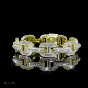 Joyería Fina, Pulsera de Lujo para Hombre, Cadena Cubana con Incrustaciones de Moissanita VVS Certificada, Dos Tonos, Plata de Ley 925 - Product Image 1