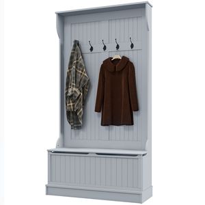3-in-1 Freestanding Entryway Bench with Coat Rack & <b>Shoe</b> Storage Hall Tree with 5 <b>Hooks</b> Home Furniture Made of MDF - Product Image 1