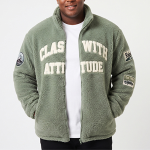 Custom Embroidery Sherpa Fleece <b>Jackets</b> Men Wholesale Winter Embroidery Sleeve Patches Sherpa Fleece <b>Jacket</b> Men's - Product Image 1