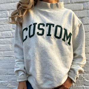 Sweat-shirt à col rond style universitaire en tissu éponge, sweat-shirt à col montant pour l'automne/hiver, lettres brodées sur le devant - Product Image 4
