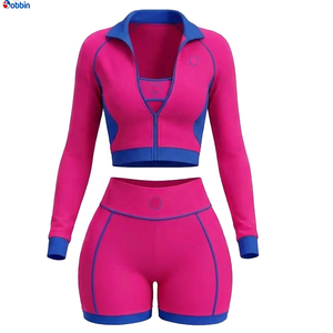 Conjuntos Deportivos Cortos de Verano Estilo Hip Hop para Mujer, 2 Piezas, Chaqueta con Cremallera y Pantalones Cortos, 100% Algodón, Transpirable, de Secado Rápido, Ecológico, Mangas Largas - Product Image 1
