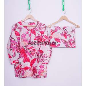 ชุดนอนผ้าฝ้าย 100% สำหรับผู้หญิง ลายดอกไม้พิมพ์ดิจิทัล ชุดเจ้าสาว ชุดเพื่อนเจ้าสาว เอวยางยืด แขนยาว - Product Image 2