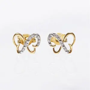 New Design Custom-Made Cute Fashion Zircon Jewelry Butterfly Earrings Gold Plated 14k gold