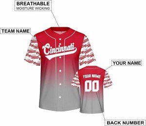 Maillot de baseball personnalisé à sublimation avec design dégradé, vêtements d'équipe sportive, manches courtes, boutons, uniforme de baseball - Product Image 2