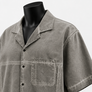 Camisa de Mezclilla Personalizada para Hombre, de Manga Corta, Oversize, Sólida, de Sarga, Casual, con Botones, de Algodón Ecológico, Ajuste Holgado, OEM ODM - Product Image 6