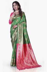 Sari de Seda de Primera Calidad con Tejido Jacquard, Traje Étnico para Bodas y Ocasiones Especiales, Disponible al Mejor Precio del Mercado - Product Image 3