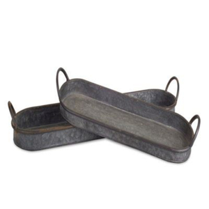 Premium Rectangle <b>Large</b> Galvanized Metal Serving <b>Tray</b> With Rope Handles Decorative Storage Organizer Indoor Outdoor Use Set Of 3 - Product Image 6