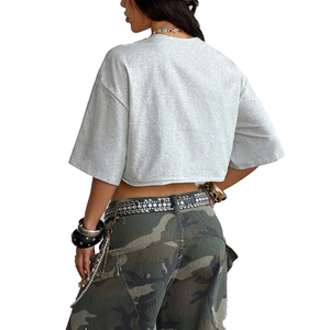 T-shirt court Y2K personnalisé pour femme, coupe ample, épaules tombantes, broderie en tissu éponge, manches courtes, col rond, décontracté, OEM Chenille - Product Image 2