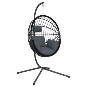 Fauteuil suspendu en forme d'œuf anthracite avec corde en acier noir et rotin, chaise confortable pour la décoration de la maison - Product Image 2