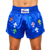 Özel Tasarım Saten Muay Thai MMA Dövüş Şortları İşlemeli Lüks Spor Giyim Polyester/Naylon Kumaştan Üretilmiş Premium Çapraz Yamalı Boks Şortları