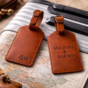 Etiquetas de Equipaje de Cuero de Grano Completo Personalizadas con Cubierta de Privacidad, Etiquetas de Nombre para Maletas, Etiquetas de Viaje Personalizadas Nuevas LMP-0214 - Product Image 1