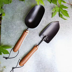 Juego de palas de jardín modernas y compactas de acero negro con mangos ergonómicos de madera para uso doméstico - Product Image 1