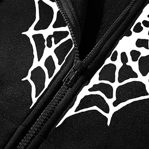 Gothic <b>Black</b> Hooded Zip-Up Sweatshirt Spiderweb <b>Heart</b> Print Customized Logo LEAFITS Unisex Regular Fit Autumn Wear 100% Cotton - Product Image 2