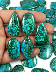 Malachite naturelle, chrysocolle, cabochon, pierre gemme rayée bleu-vert, formes variées, pour la fabrication de bijoux en fil, cristal rare et unique - Product Image 2