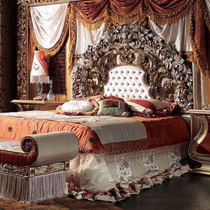 Luxury Baroque Royal Golden King Size <b>Bed</b> Hand-Carved Wood <b>Antique</b> Classical Master Bedroom Furniture Set with Nightstand - Product Image 4
