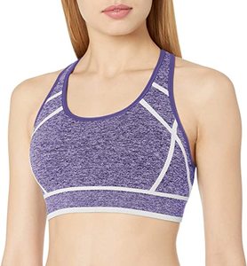Women's Purple <b>Mesh</b> Sports Bra With White Accents Seamless Workout <b>Top</b> High Support Athletic Bra - Product Image 1