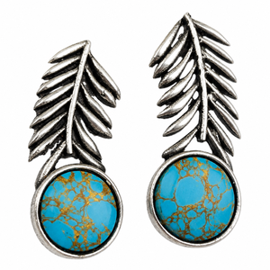 Direct Wholesale Trendy Antique <b>Silver</b> Plated Stainless Steel Plant Design Bezel Setting <b>Stud</b> <b>Earrings</b> Turquoise Stone Women's - Product Image 1