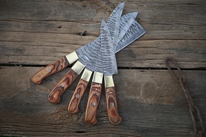 Custom Handmade Five-Piece Ambidextrous Chef <b>Set</b> Straight Edge Durable <b>Sharp</b> Damascus Steel Blades Wooden Handle - Product Image 3
