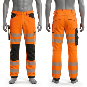 Premium 280 GSM Poly Cotton Twill Hi Vis Yellow <b>Work</b> <b>Pant</b> Reflective Tape Multi Pocket Custom Embroidery Print Logo - Product Image 6