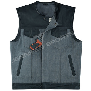 Nuevo Chaleco de Motociclista de Cuero Vacuno Genuino y Mezclilla de Color Personalizado a la Moda para Hombre, Talla Grande, Chaleco de Cuero sin Mangas para Verano - Product Image 3