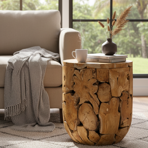 Mesa de Centro Cilíndrica Hecha a Mano de Raíz de Teca Rústica ARTERRA, Patrón de Veta de Madera Único, Durabilidad Robusta, Muebles Atemporales para el Hogar - Product Image 3