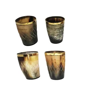 Top Quality Drinking Horn Glass With Brass Rim Natural Hand Made Drinking viking Horn Glass Glassware Cup