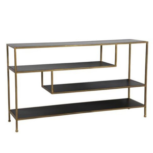 Console moderne en laiton avec étagères noires, meuble de salon au design durable - Product Image 3