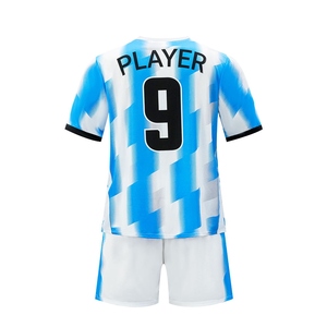 Conjunto de Camiseta de Fútbol Geométrica Azul y Blanca para Hombre, Manga Corta, Absorbe la Humedad, Cintura Elástica, Impresión por Sublimación, Personalizado OEM - Product Image 2