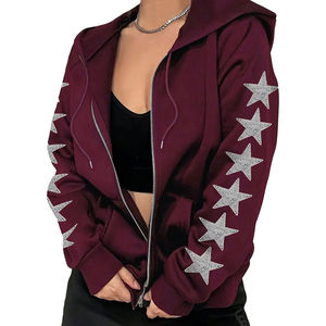 Solid colour High Quality Wholesale Factory Custom Rhinestone Women <b>Hoodies</b> <b>Fleece</b> Logo Design Full Zip up Rhinestone <b>Hoodies</b> - Product Image 1